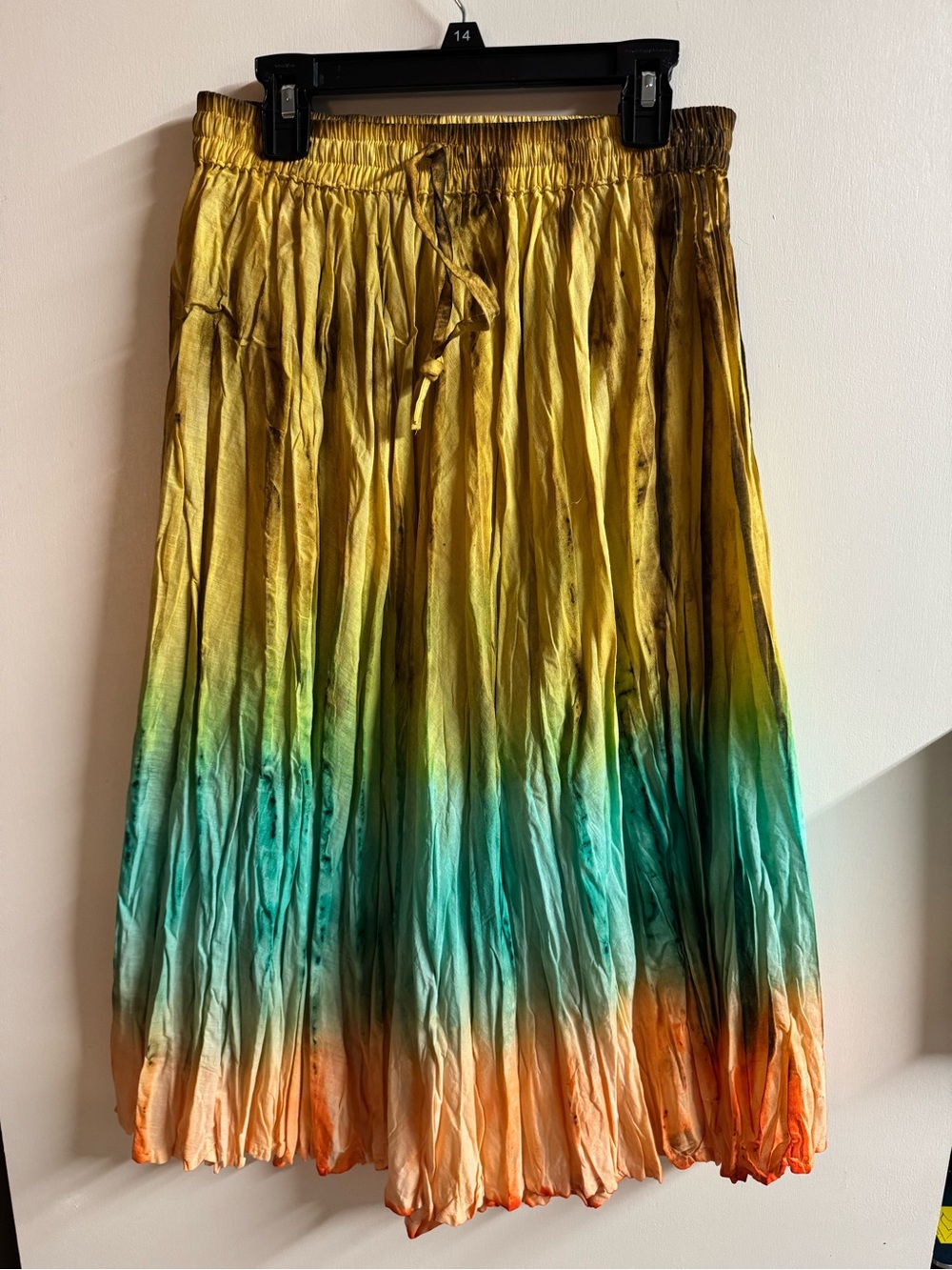 Tie-Dye Pleated Maxi Skirt - Yellow to Teal Ombre